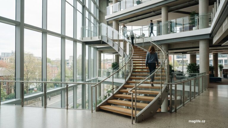 Schodiště v moderní kancelářské budově s denním světlem