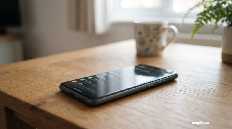 Telefon na stole s otevřeným nastavením
