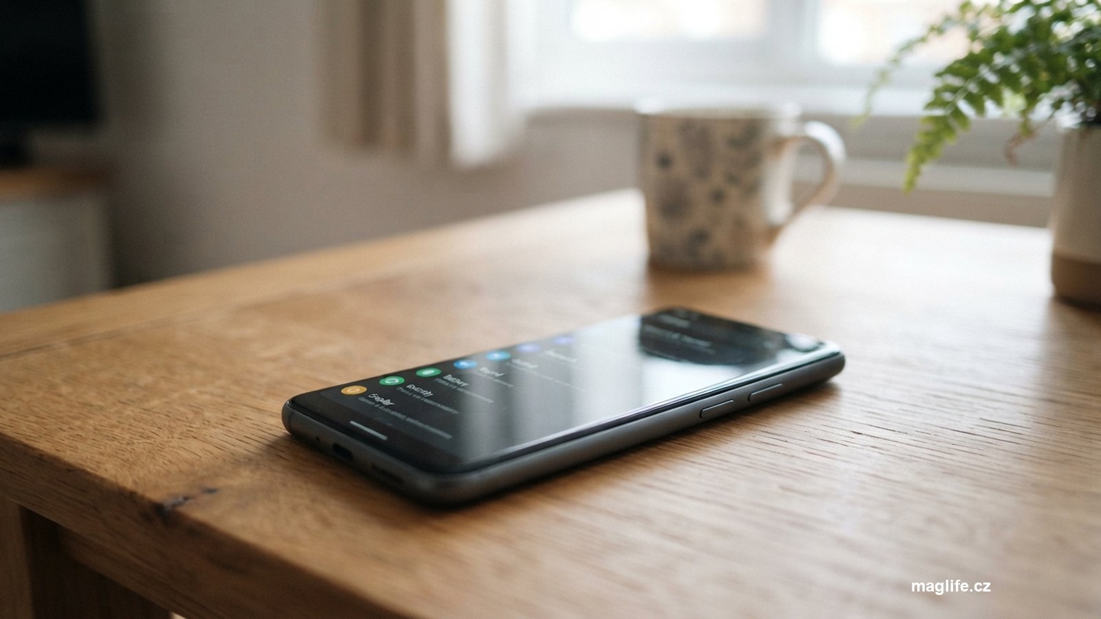 Telefon na stole s otevřeným nastavením