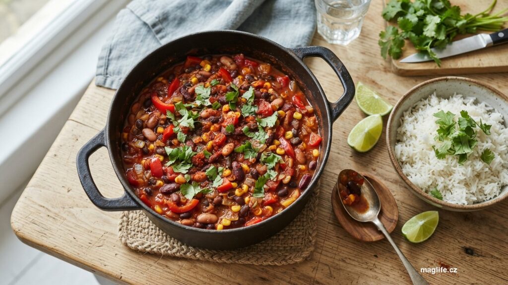 Fazolové chilli s rýží a limetkou